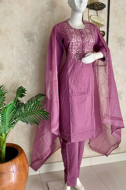 Lavender Silver Grace – Handloom Cotton Kurta Set