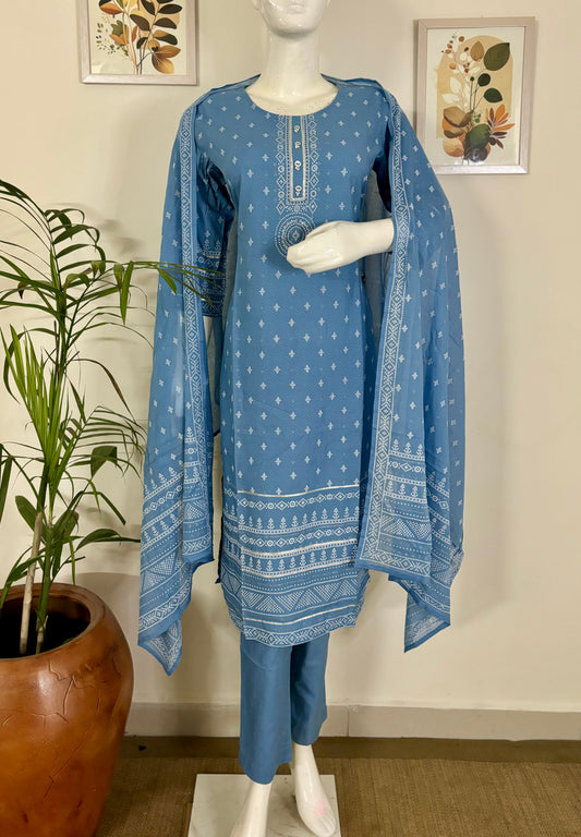 Sky Blue Serenity: Cotton Kurta Set