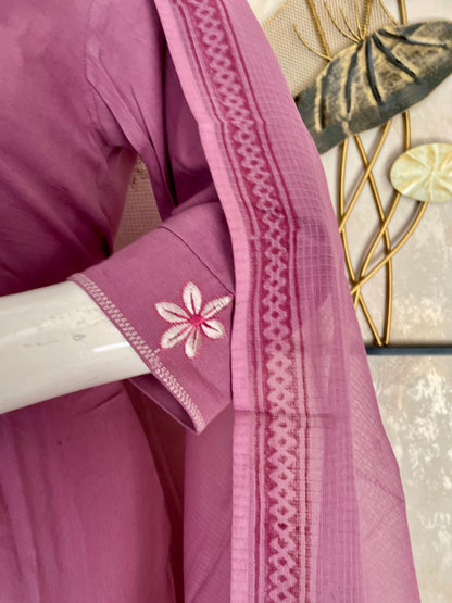 Lavender Silver Grace – Handloom Cotton Kurta Set
