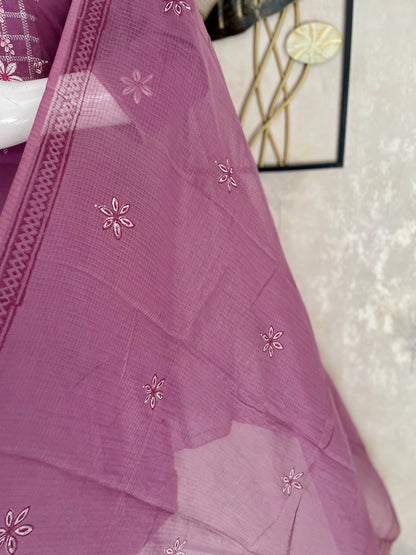 Lavender Silver Grace – Handloom Cotton Kurta Set