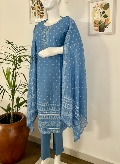 Sky Blue Serenity: Cotton Kurta Set