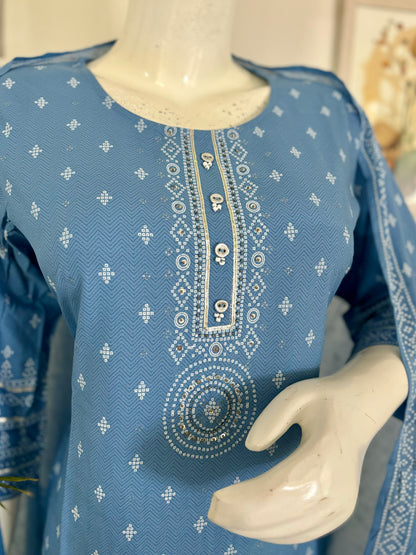 Sky Blue Serenity: Cotton Kurta Set