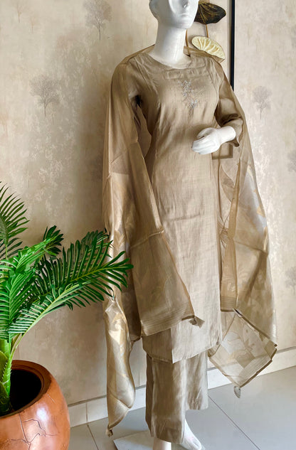 Golden Glow – Pure Banarasi Mul Chanderi A-Line Kurta Set