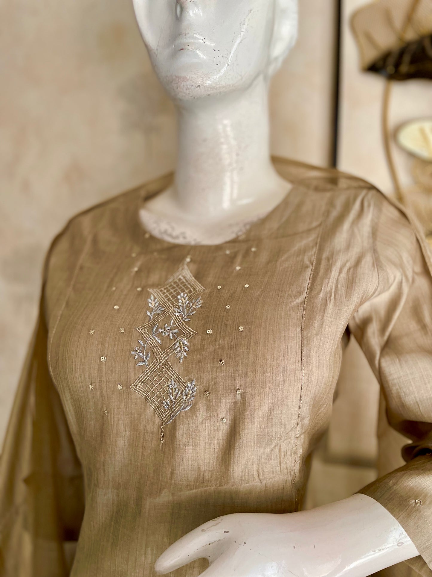 Golden Glow – Pure Banarasi Mul Chanderi A-Line Kurta Set