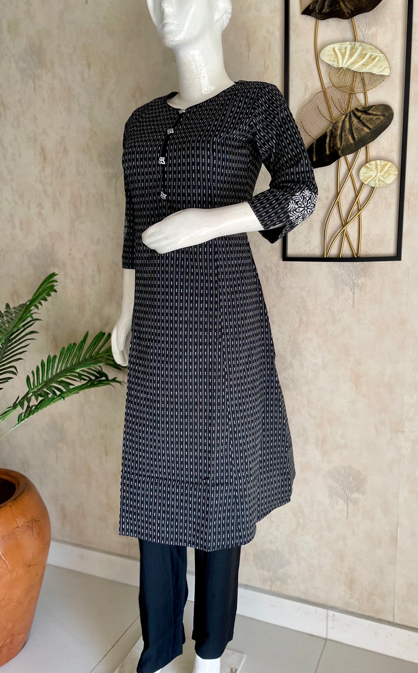 Black Handblock Grace – Handloom Cotton A-Line Kurta Set