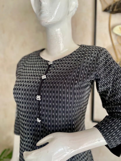 Black Handblock Grace – Handloom Cotton A-Line Kurta Set
