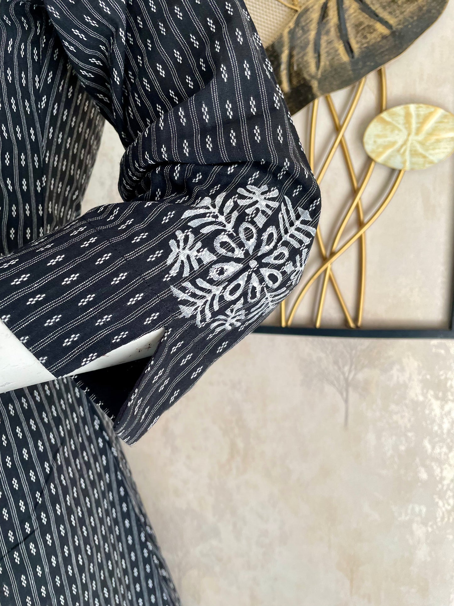 Black Handblock Grace – Handloom Cotton A-Line Kurta Set