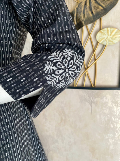 Black Handblock Grace – Handloom Cotton A-Line Kurta Set