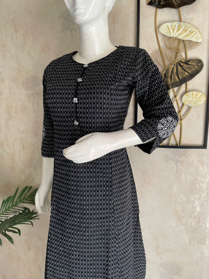 Black Handblock Grace – Handloom Cotton A-Line Kurta Set