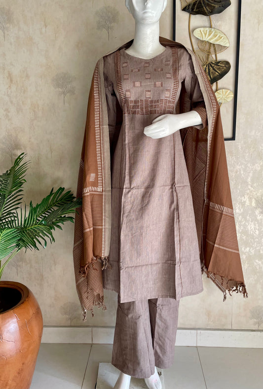 Brown Earth – Handloom Cotton A-Line Kurta Set