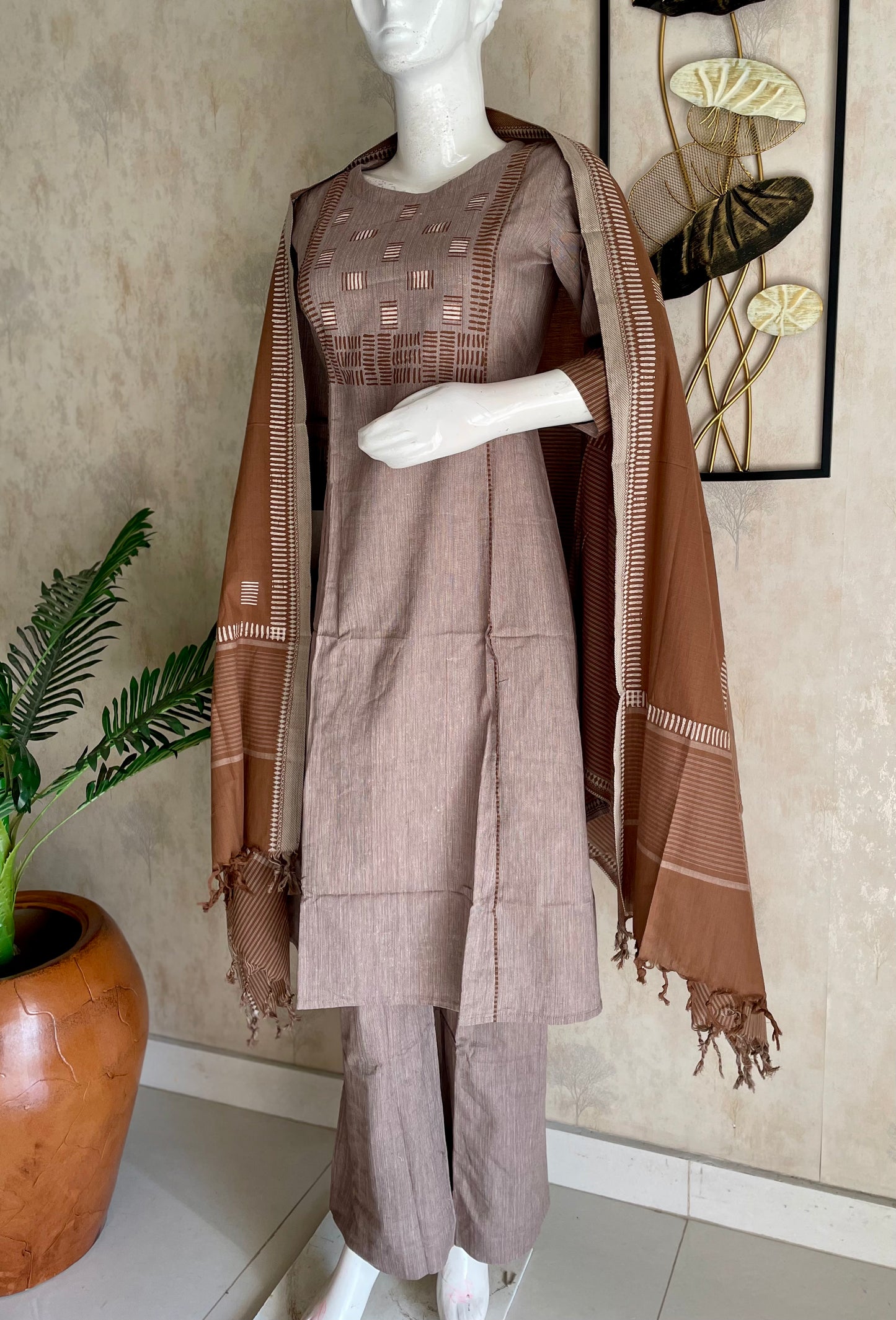 Brown Earth – Handloom Cotton A-Line Kurta Set