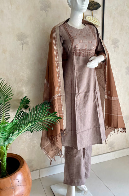 Brown Earth – Handloom Cotton A-Line Kurta Set
