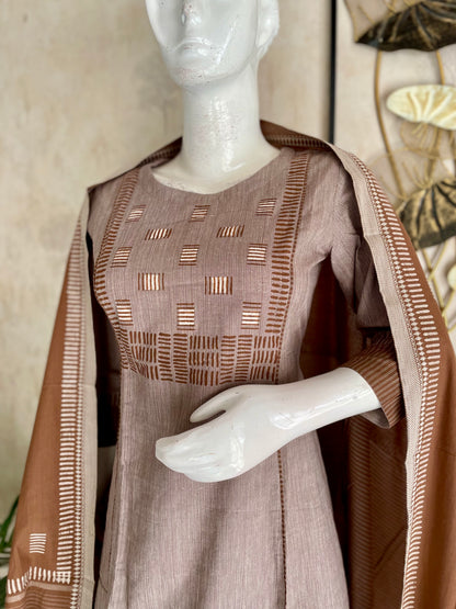 Brown Earth – Handloom Cotton A-Line Kurta Set