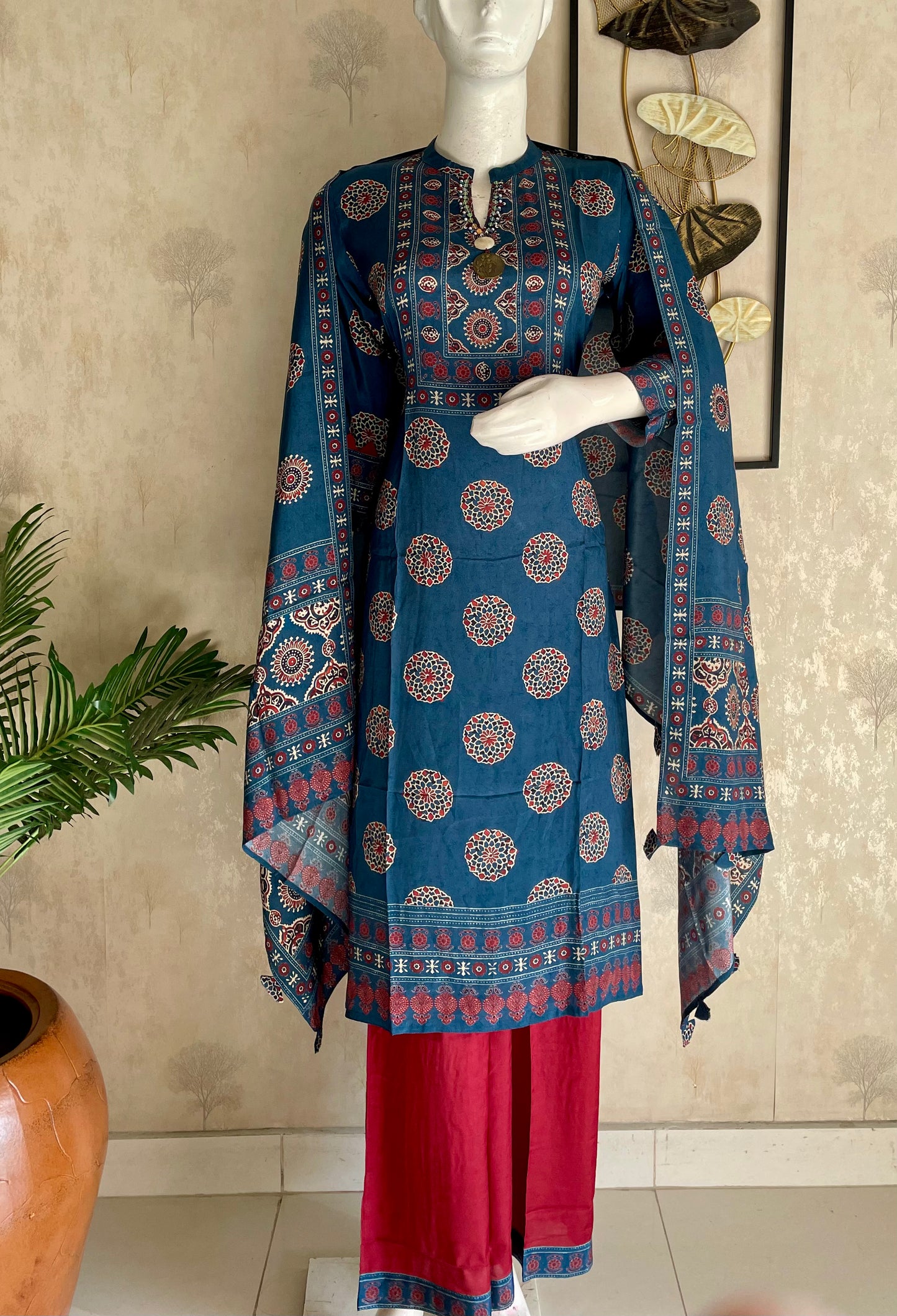 Ajrakh Silk Grace – Pure Modal Silk Kurta Set