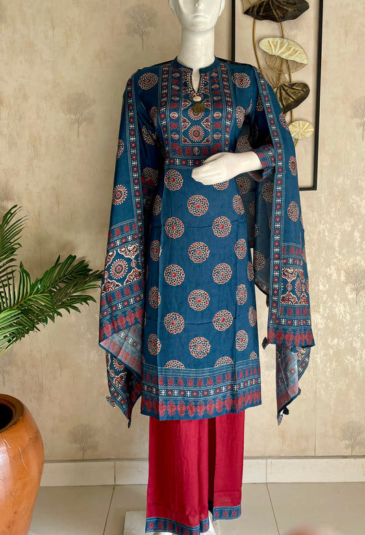Ajrakh Silk Grace – Pure Modal Silk Kurta Set