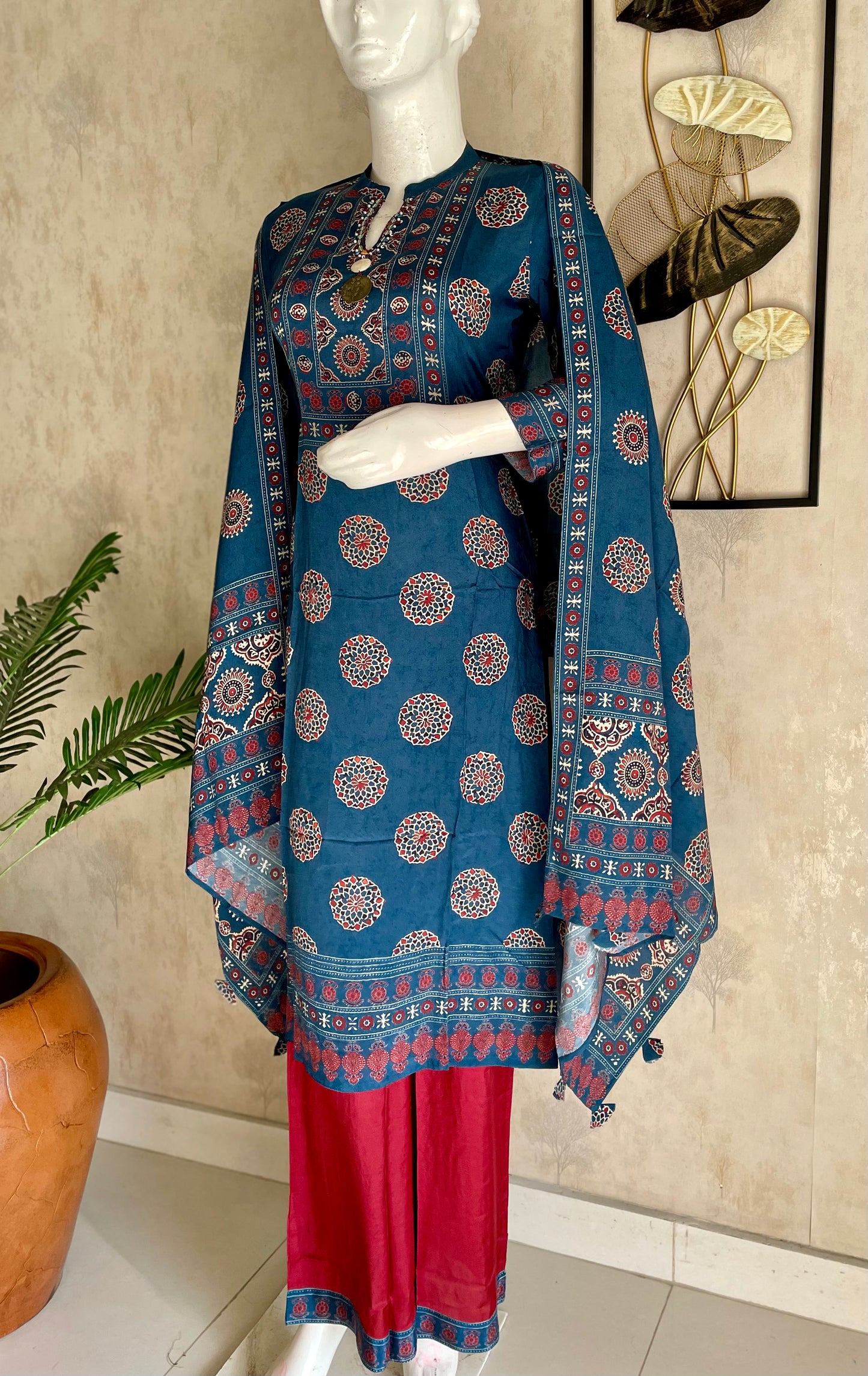 Ajrakh Silk Grace – Pure Modal Silk Kurta Set