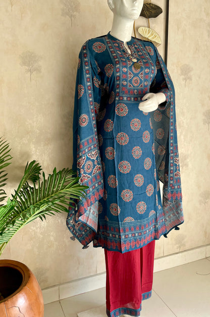 Ajrakh Silk Grace – Pure Modal Silk Kurta Set