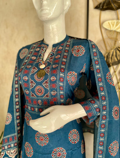 Ajrakh Silk Grace – Pure Modal Silk Kurta Set