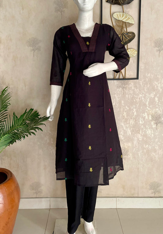 Multicolour Weave – Mul Chanderi Handloom A-Line Kurta Set