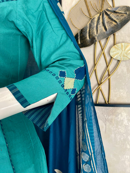 Aqua Blue Grace – Handblock A-Line Kurta Set
