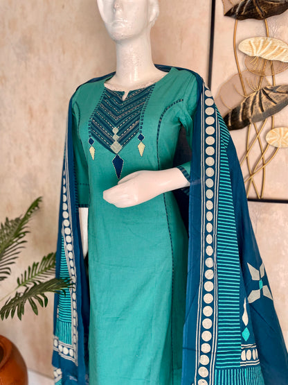 Aqua Blue Grace – Handblock A-Line Kurta Set