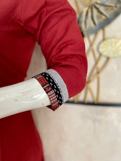 Mehroon Multicolour – Handloom Cotton Applique Kurta Set