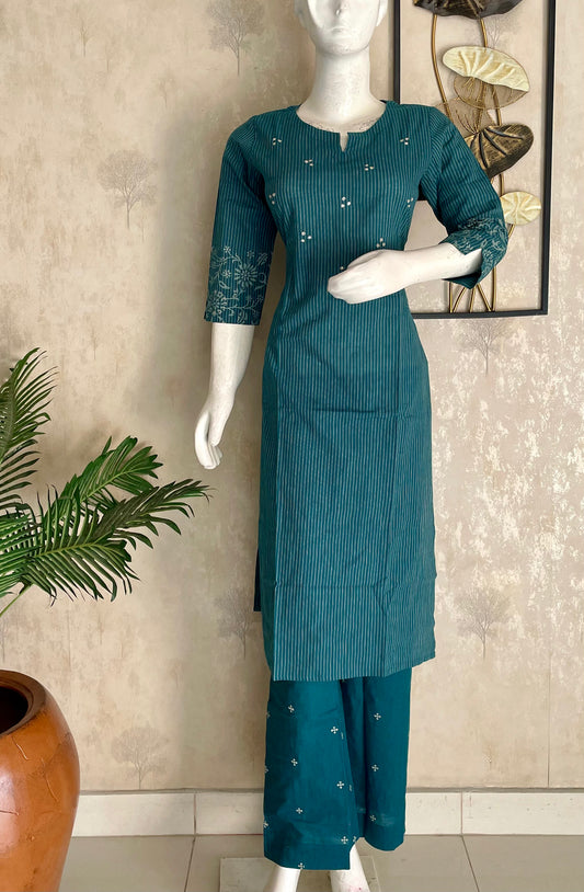 Rama Green Stripes – Handloom Cotton Kurta Set