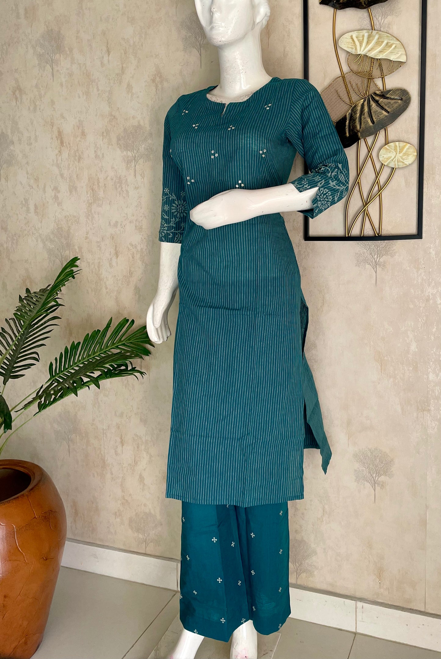 Rama Green Stripes – Handloom Cotton Kurta Set