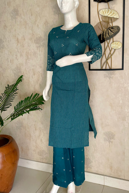 Rama Green Stripes – Handloom Cotton Kurta Set