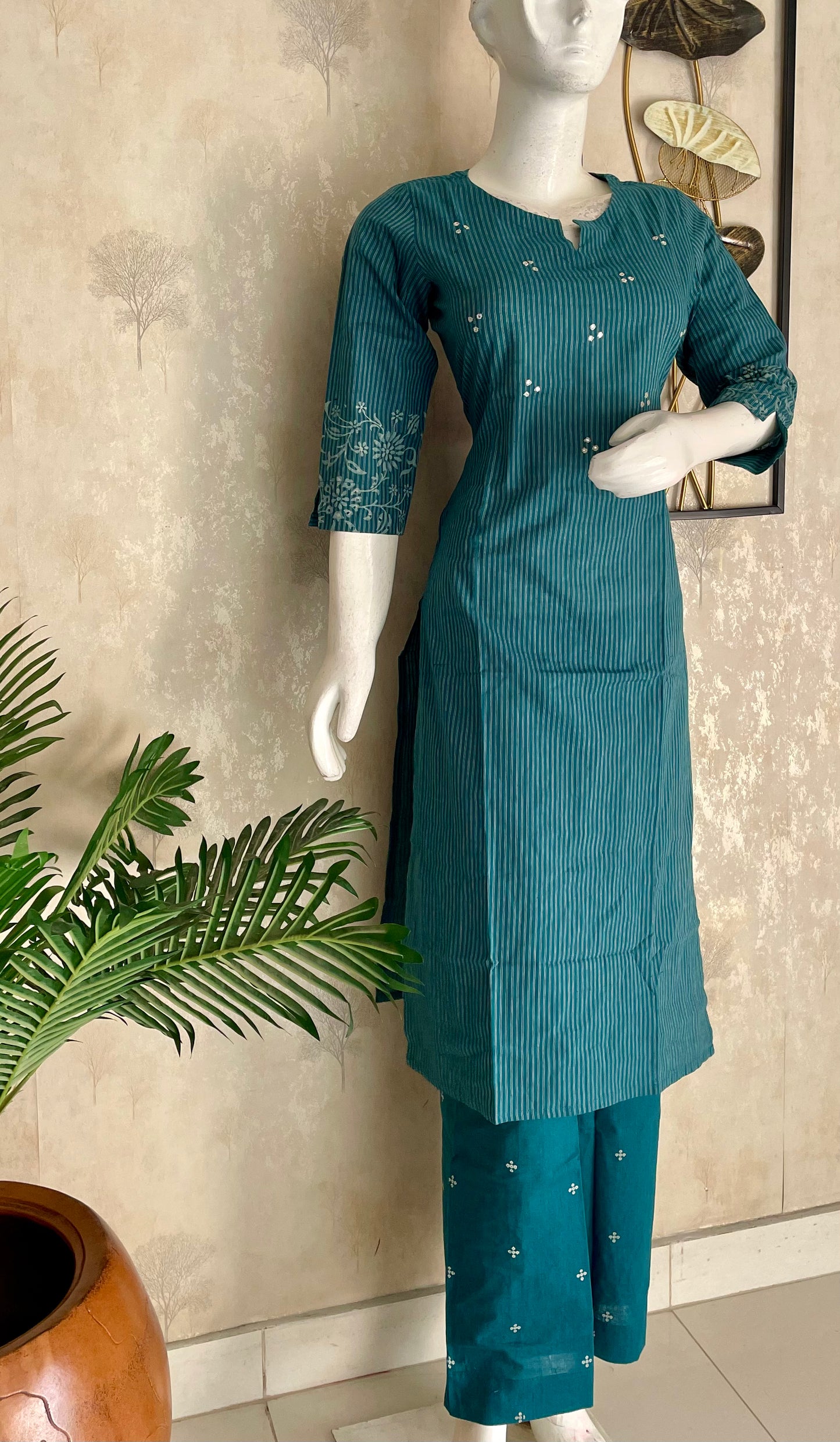 Rama Green Stripes – Handloom Cotton Kurta Set