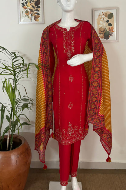 Fiery Red Silk Kurta Set