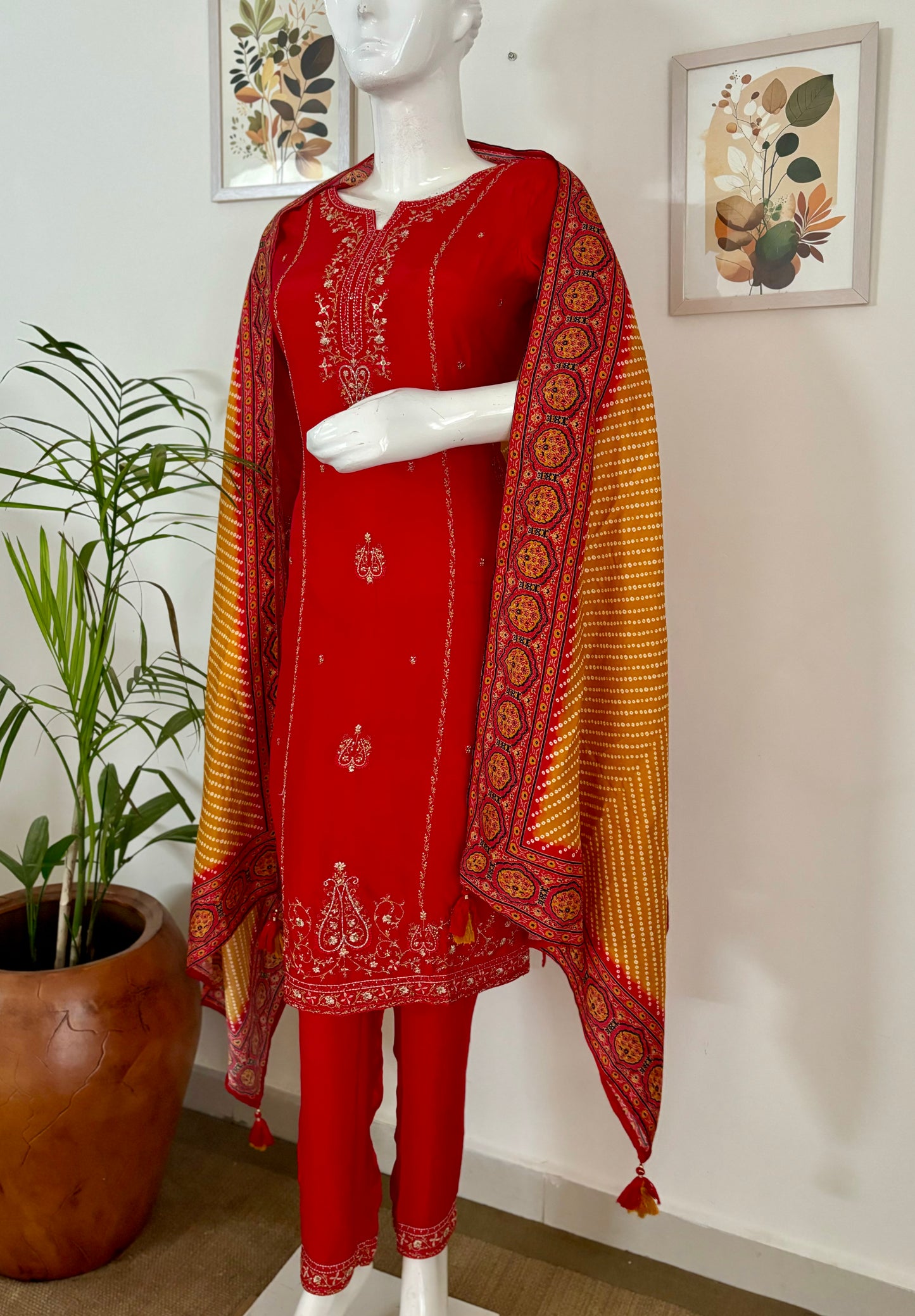 Fiery Red Silk Kurta Set