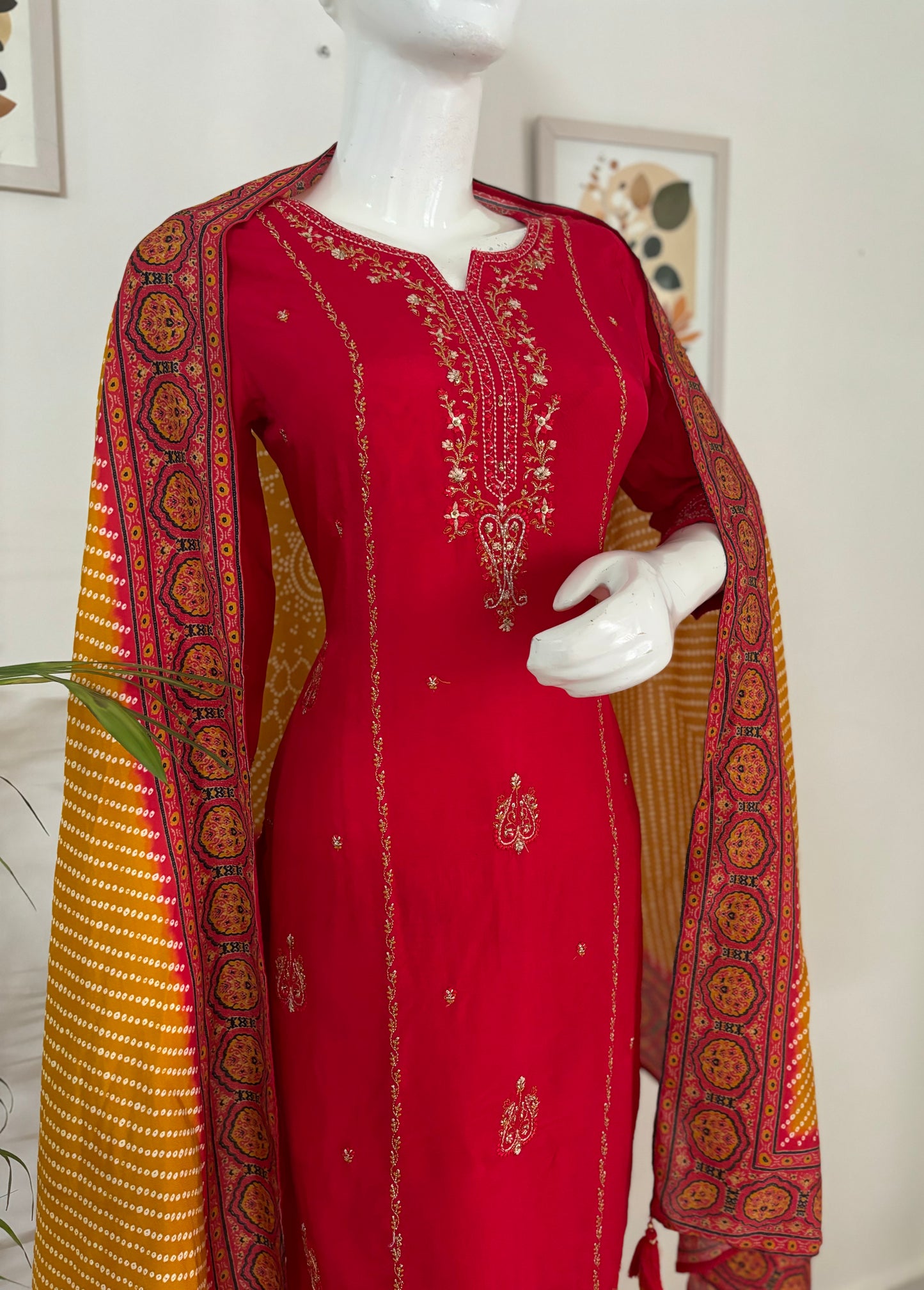 Fiery Red Silk Kurta Set