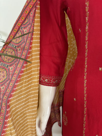 Fiery Red Silk Kurta Set