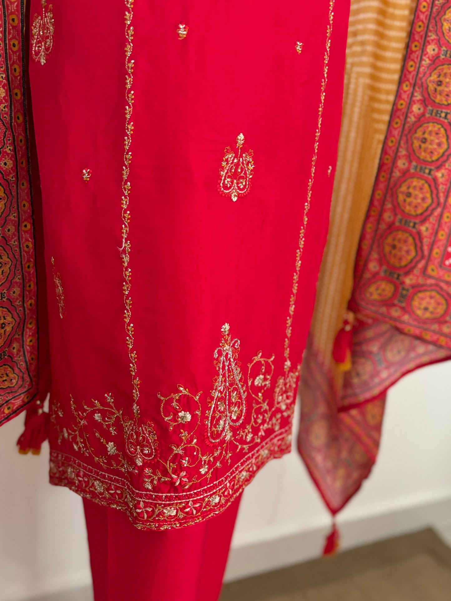 Fiery Red Silk Kurta Set