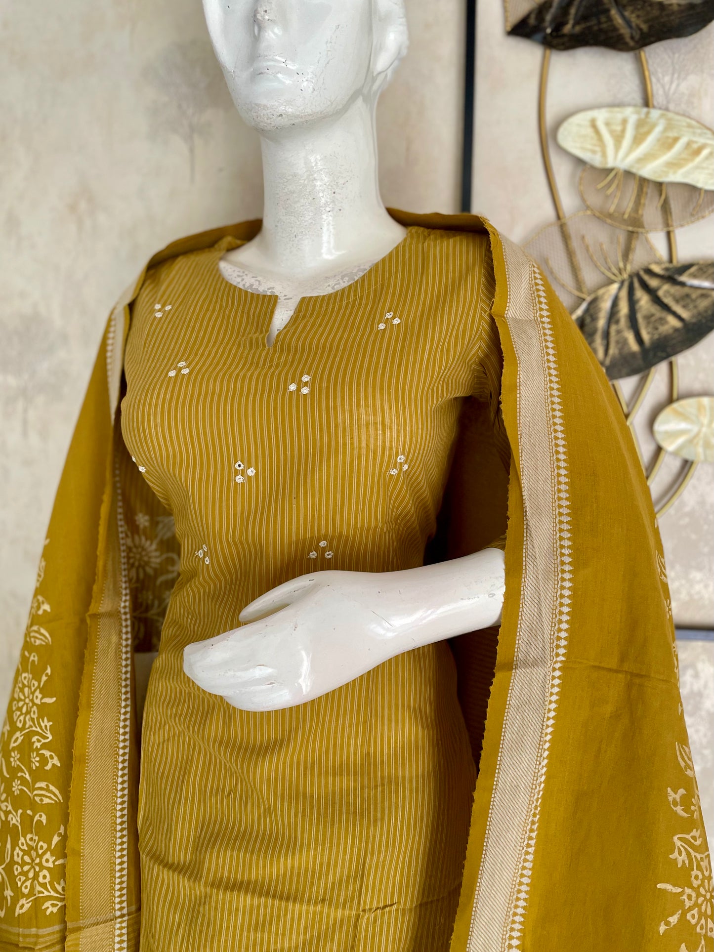 Mustard Floral Grace – Handloom Cotton Kurta Set