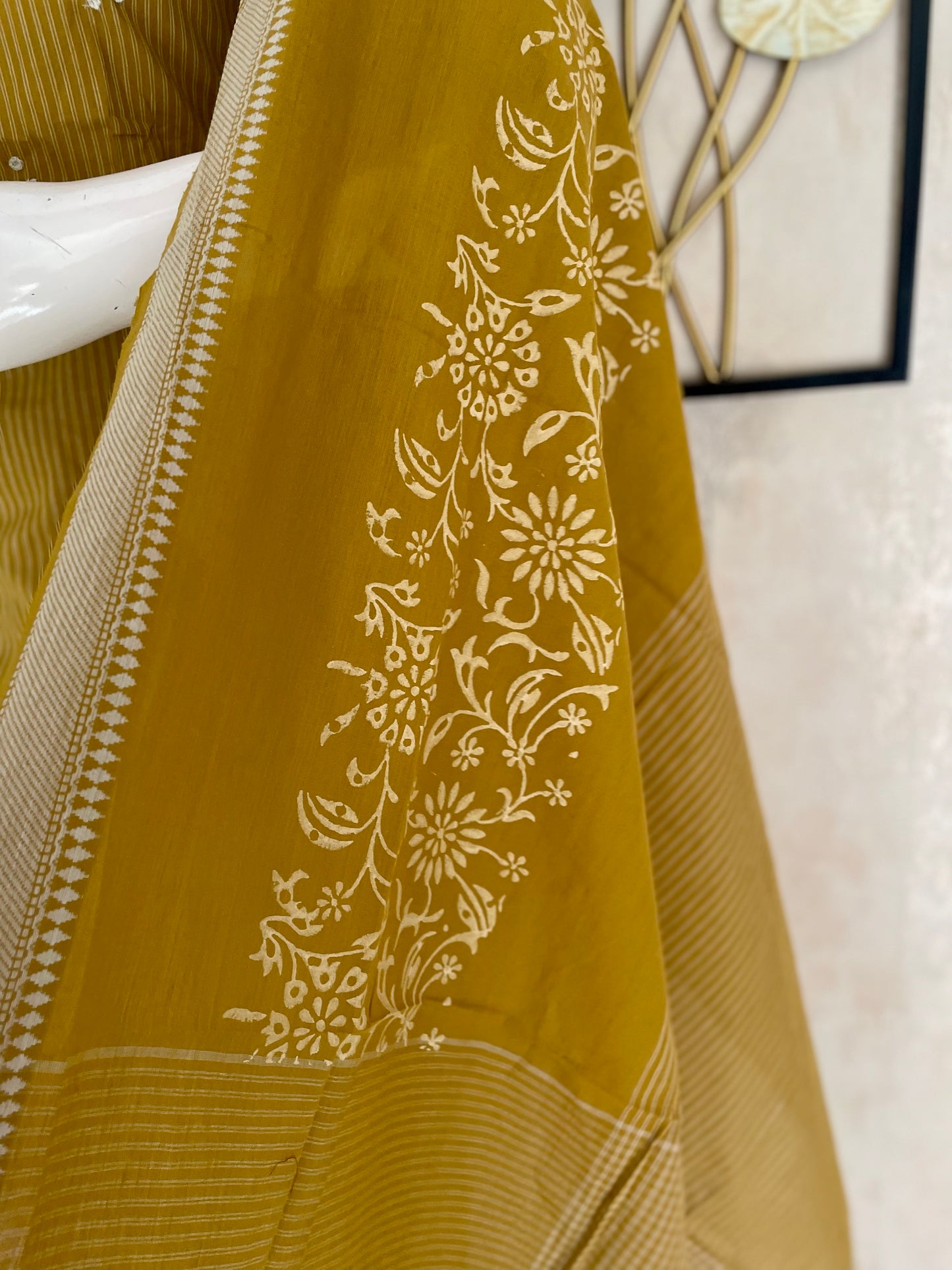 Mustard Floral Grace – Handloom Cotton Kurta Set