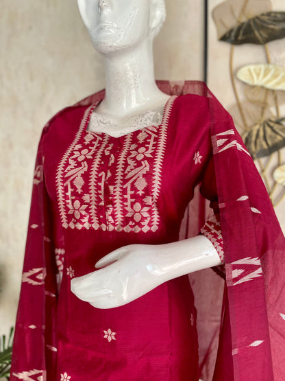 Rose & Ivory – Cotton Silk Jamdani Kurta Set