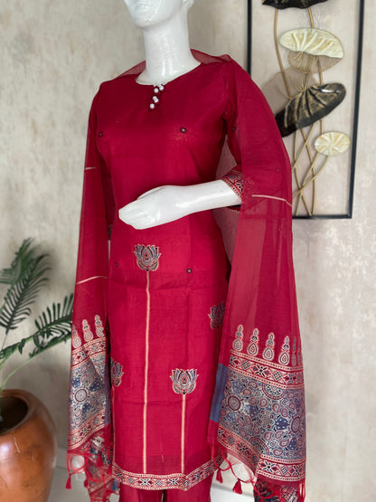 Cherry Red Grace – Jamdani Kurta Set
