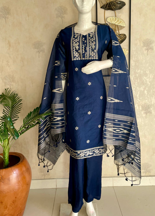 Royal Navy – Cotton Silk Jamdani Kurta Set