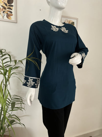 Teel Blue Bliss: Short Cotton Kurti