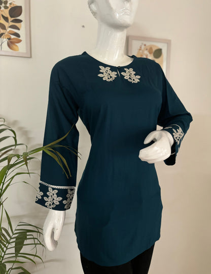 Teel Blue Bliss: Short Cotton Kurti