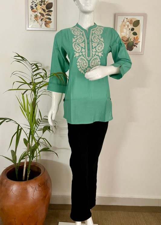 Pastel Green Perfection : Silk Short Kurti