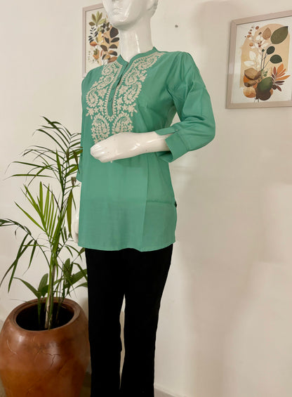 Pastel Green Perfection : Silk Short Kurti