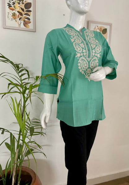 Pastel Green Perfection : Silk Short Kurti