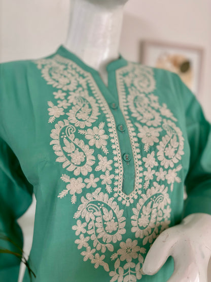 Pastel Green Perfection : Silk Short Kurti