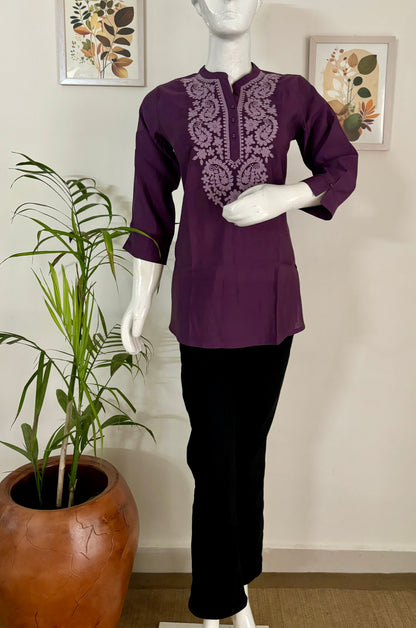 Purple Reign: Silk Short Kurti