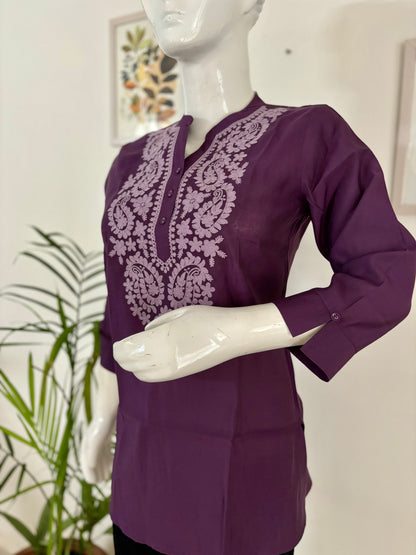 Purple Reign: Silk Short Kurti