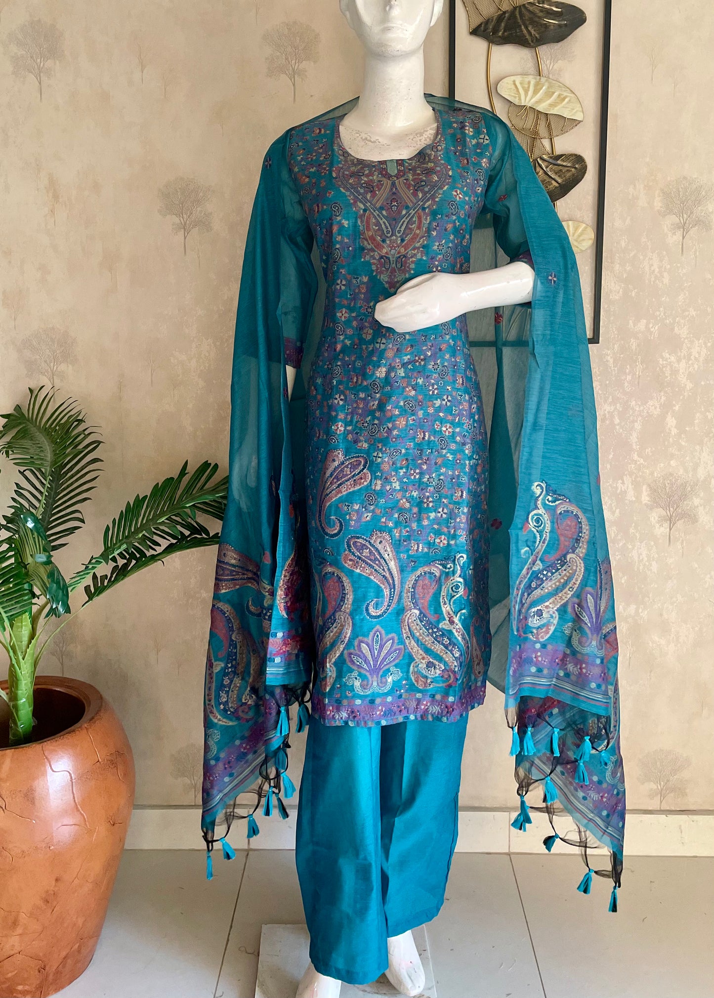 Ocean Blue Grace – Moonga Cotton Jamdani Kurta Set