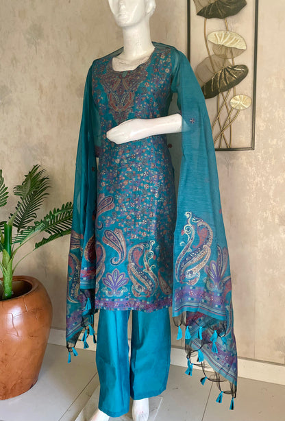 Ocean Blue Grace – Moonga Cotton Jamdani Kurta Set